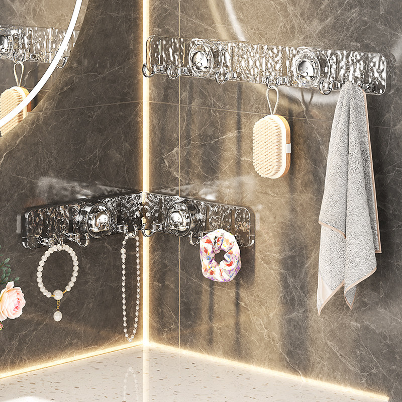 浴室免打孔吸盘挂钩毛巾架一排奶油风卫生间门后厨房墙上转角收纳