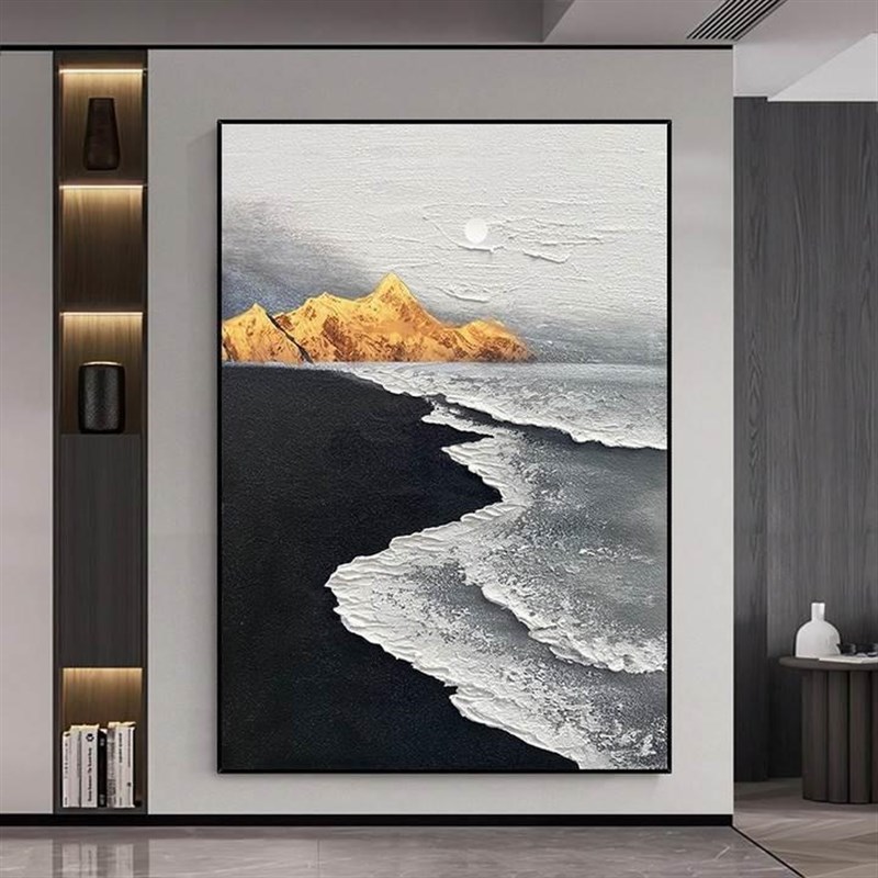 手绘油画立体抽象黑白橙装饰画现代玄关肌理画客厅餐厅Z背景墙挂图片