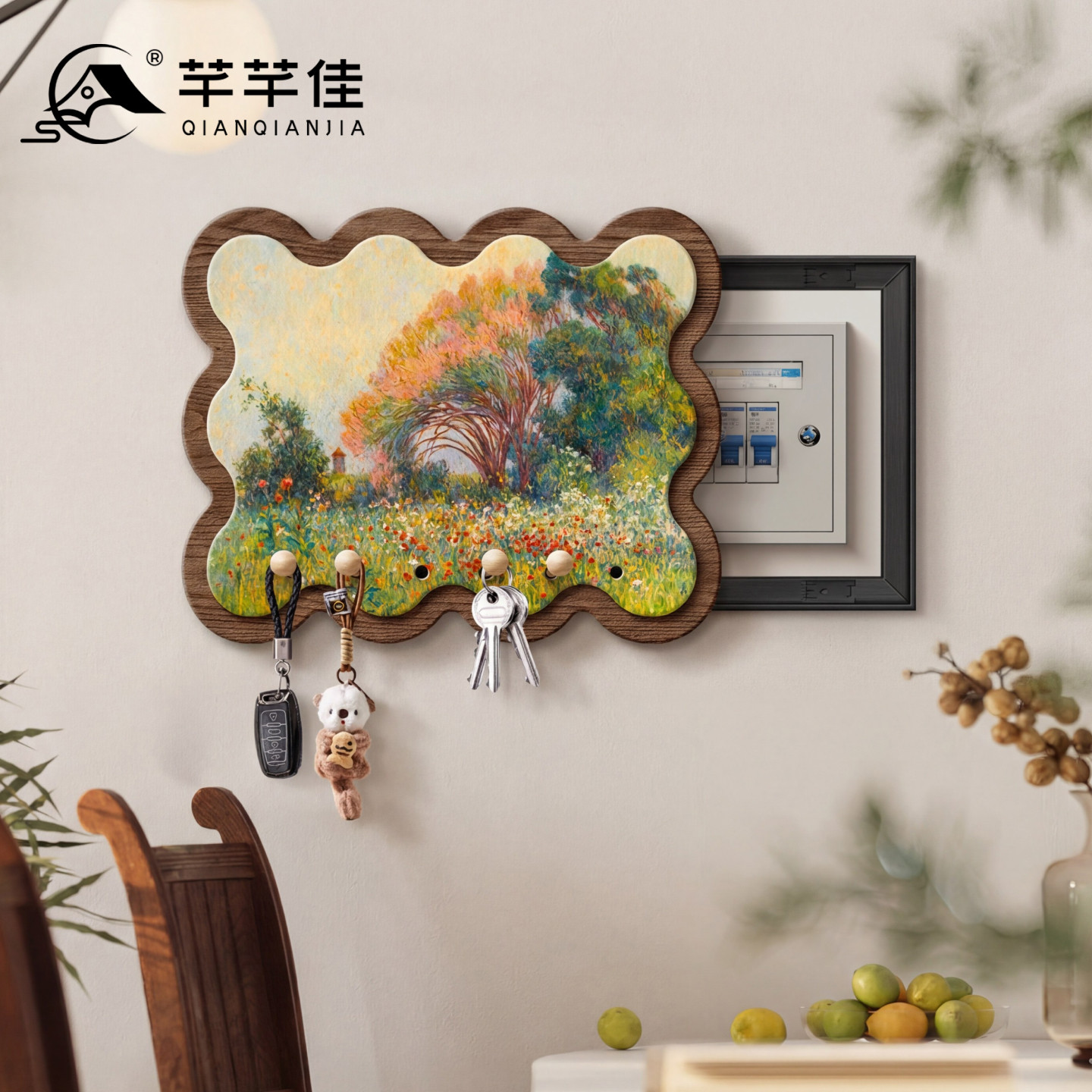 法式风景洞洞板电表箱装饰画推拉高级感强弱电箱置物总开关盒挂画