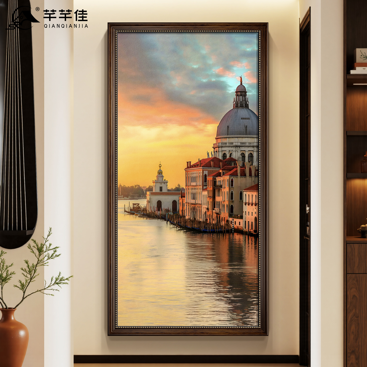 欧式建筑风景画入户玄关装饰画正对门美式威尼斯水城走廊过道挂画图片