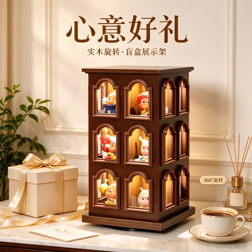 盲盒旋转展示架多层磁吸防尘实用