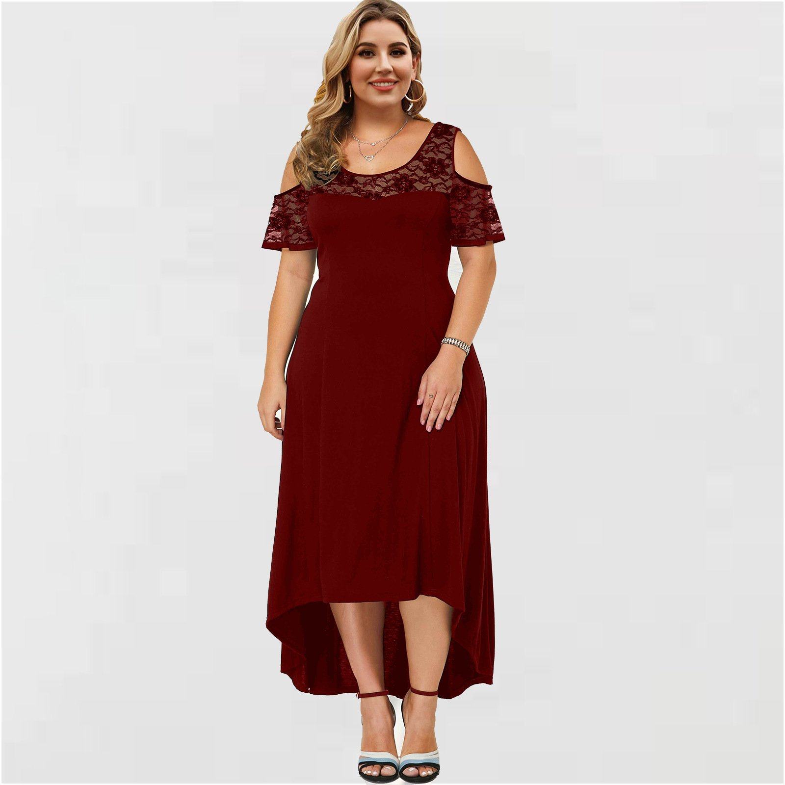 工厂直销亚马逊外贸蕾丝套头气质通勤纯色圆中长裙性感高腰连衣裙,女装/女士精品,连衣裙,淘宝优惠券,粉丝福利购,淘宝优惠卷