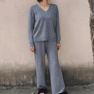 依麦融绒100%羊绒套头V领针织打底衫修身长袖毛衣基础款