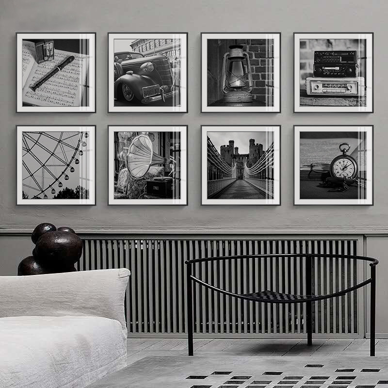好货黑白现代简约建筑装饰画工业风办公室客厅挂画北欧餐厅软装壁