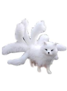 极速兔毛仿真九尾狐狸白狐狸动物模型佛堂用品创意装饰摆饰多色可
