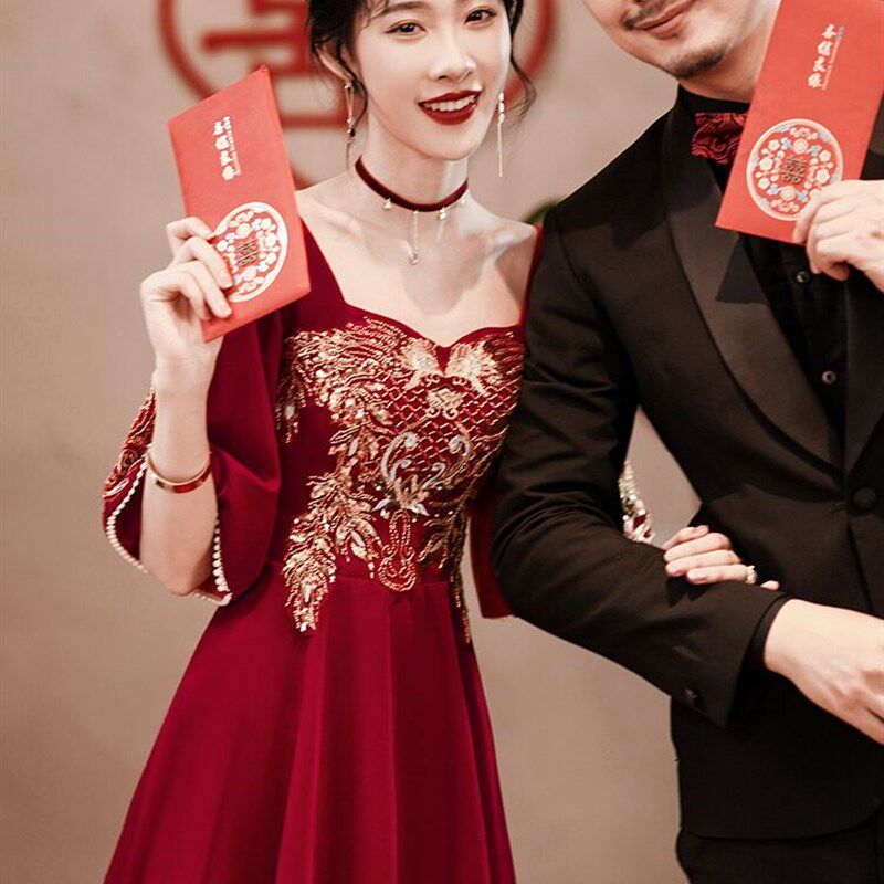 大码敬酒服新娘200斤显瘦2025新款加肥加大胖mm订婚结婚小礼服裙