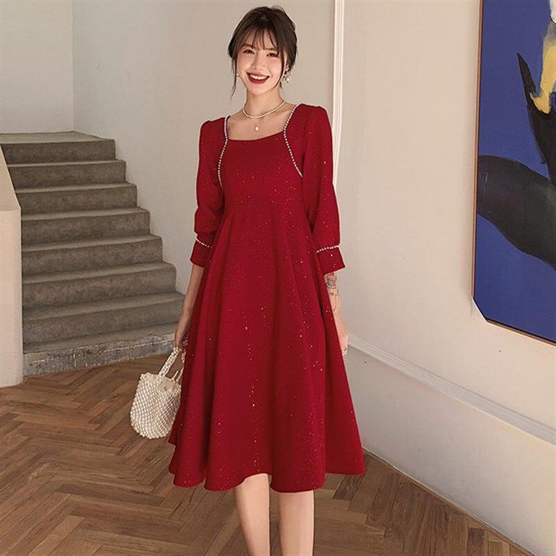 孕妇敬酒服新娘遮肚子高腰大码回门服中长款平时可穿订婚小礼服女