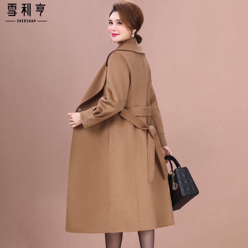好货赫本风双面羊毛大衣女长款2025年秋冬双面呢显瘦系带妈妈毛呢