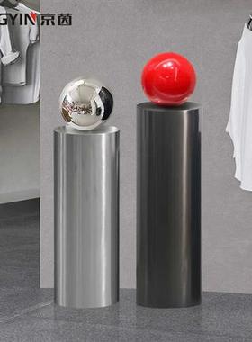 圆柱展示台样板房电视柜旁落地圆形底座橱窗装饰品雕塑不锈钢摆件