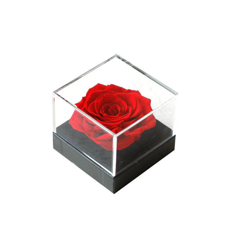 单朵玫瑰永生花盒七夕情人圣诞节礼物方形亚克力永生花花盒跨境