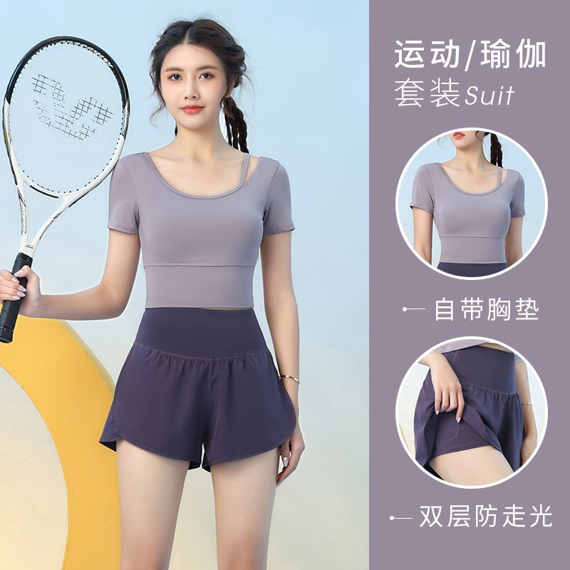 好货黑色运动套装女夏季显瘦短袖速干衣专业室内羽毛球网红爆款健