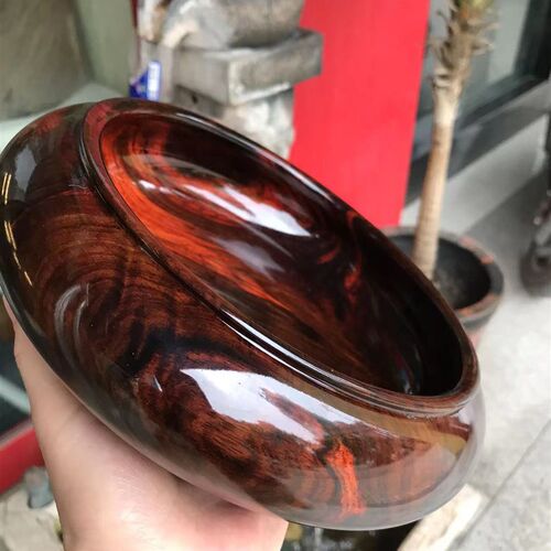 极速大红酸枝木雕圆盆聚宝盆笔洗黑红老料整木料交趾黄檀糖果盆实