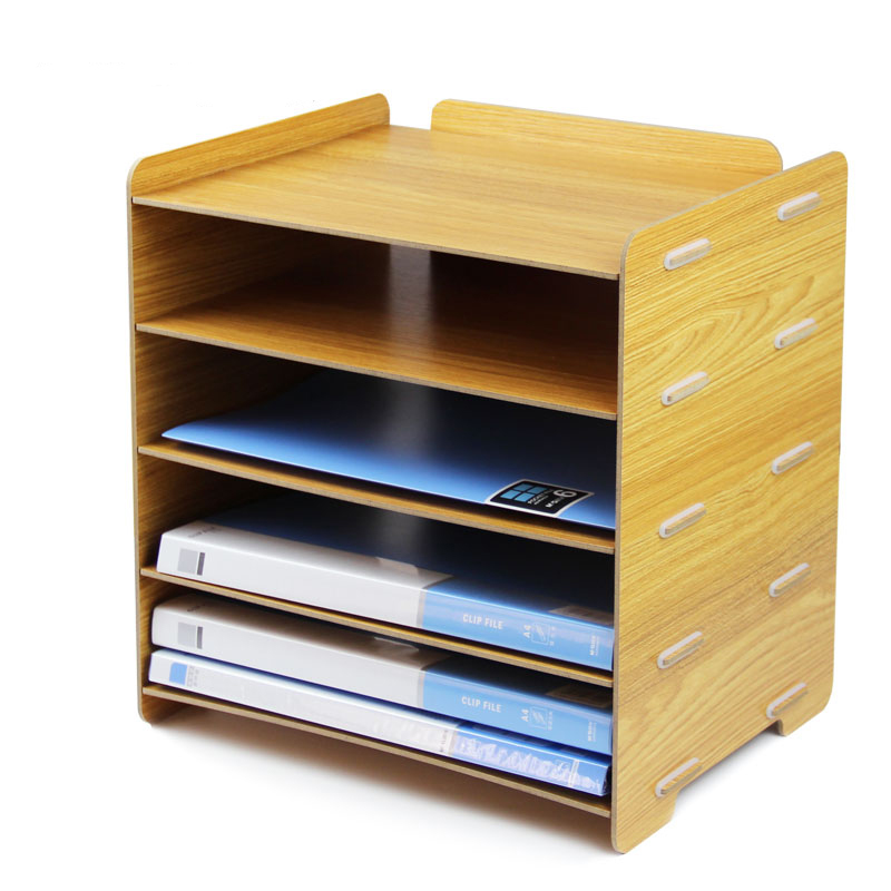 文件架横放办公室用品桌面A4多层文件架资料收纳盒木质置物分类框