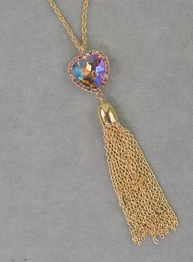 INC 镀金 紫色爱心宝石 长版 项链