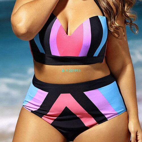 好货Plus Size Swimwear Floral Womens High Waist Push up Biki