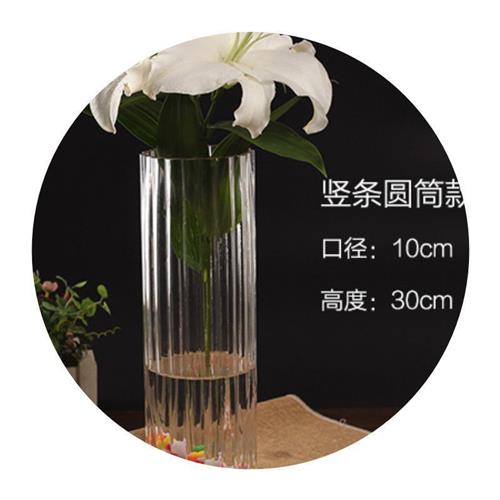 好货水晶玻璃透明大号花器百合富贵竹落地花瓶四方直筒插花仿真摆
