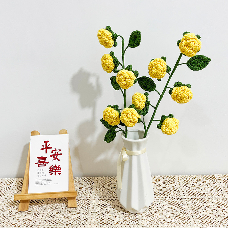 多头玫瑰毛线仿真单支花束手工编织创意百搭礼品节日装饰品送女友