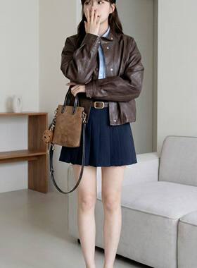 MM麦檬商场同款2026春时尚立领百搭短款PU皮衣外套夹克4H8212611Q