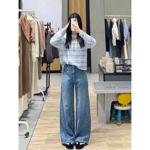 MM麦檬商场同款26春季新款浅蓝条纹圆领针织衫休闲毛衣5H1130151