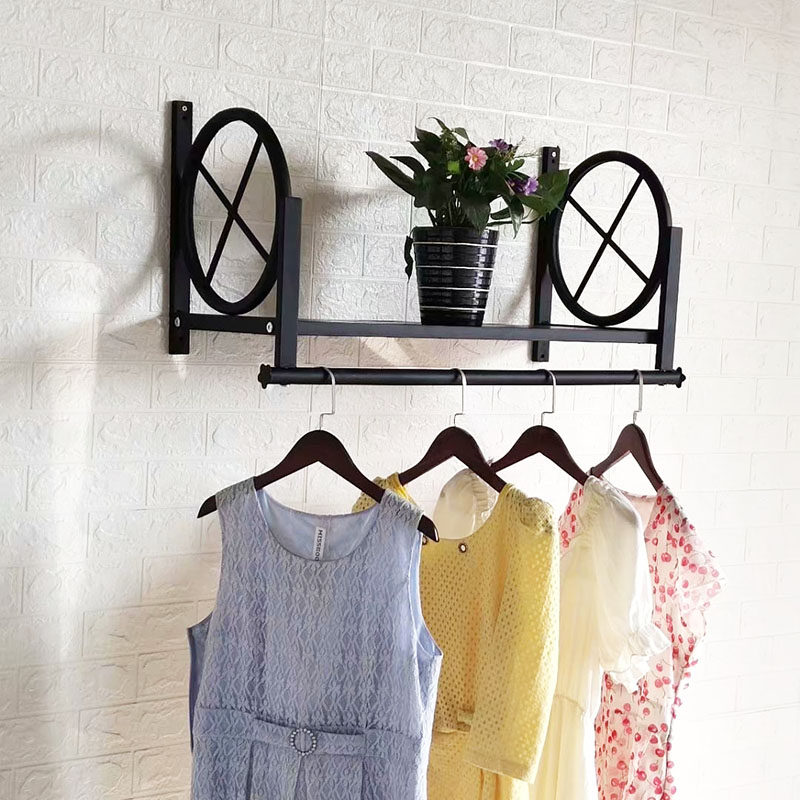 新品复古铁艺水管衣帽架挂杆服装店货架上墙侧挂T衣架壁挂服装展