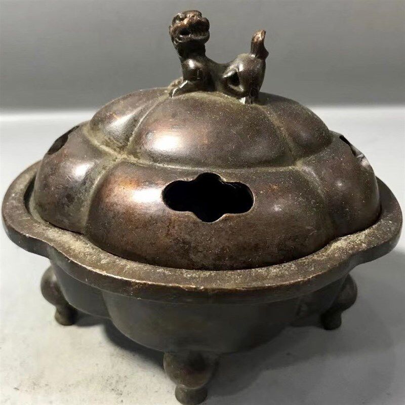 新品古玩b铜器三足莲花钮香炉元宝天狗盖铜炉熏香炉焚香炉家用玄