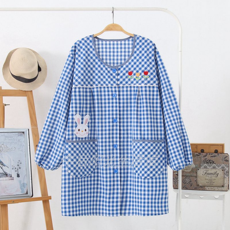 极速一次买2件! 四季可穿居w家长袖围裙卡通前扣对襟加大B-558