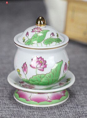 极速桌面绿色佛堂莲花圣水杯w供水杯供佛杯净水杯浮雕大悲水佛具