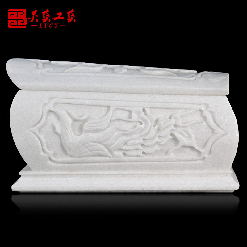 新品冲喜棺材天然汉白玉整石挖空精雕龙凤整石骨R灰盒玉石寿盒寿