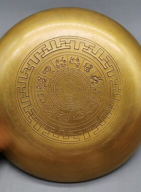 新品古玩收藏铜盘黄铜盘子纯铜十二生肖铜K碟子盘子摆件大号18厘