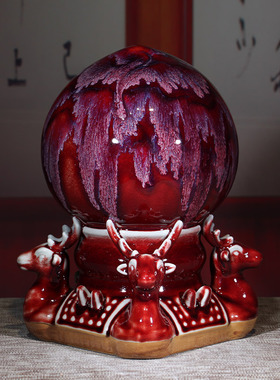 极速钧瓷福禄寿送长辈贺寿桃摆件中式陶瓷L家居客厅博古架装饰工