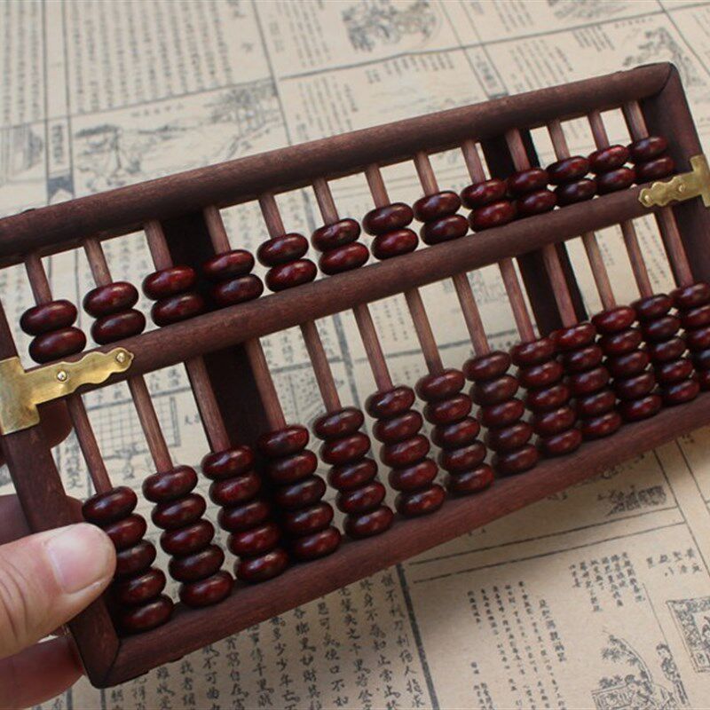 极速仿古13档榉木黑珠算盘配x龙凤图案木盒复古礼品怀旧算盘皮盒