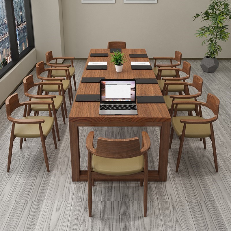 极速北欧实木会议桌长桌椅组合原木办公桌长方形T工作台长条大型