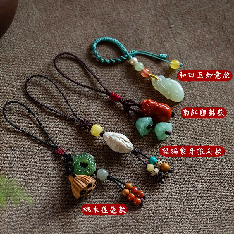 新品栓壶盖防摔和田玉如意吊坠紫砂壶盖绳手O工编织新中式防烫创