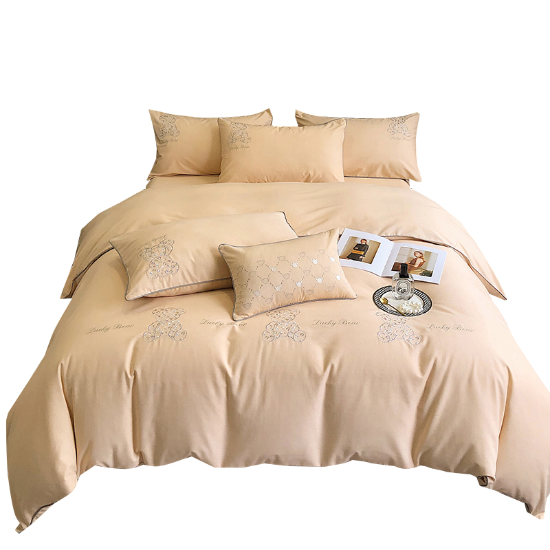 极速轻奢网红风磨毛四件套全棉10B0加厚刺绣被套冬床上用品床笠款