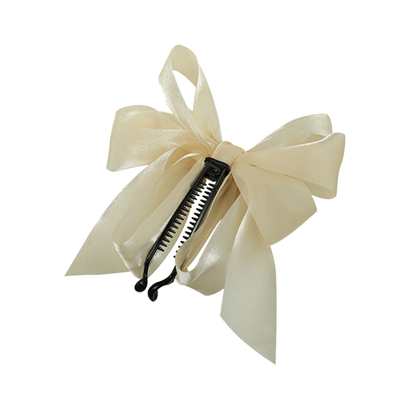 极速网纱b香蕉夹竖夹高马尾雪纺发夹后脑勺蝴蝶结发夹气质弹力发