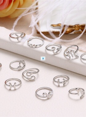 极速New Couple Ring Set Gold Sliver ZodiaLc Sign Rings Set F