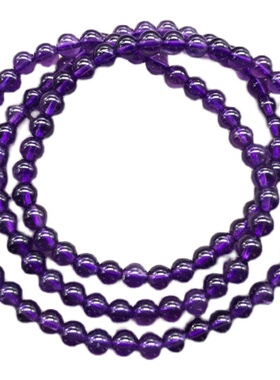 新品乌拉圭天f然紫水晶三圈手链 5-6mm 紫色冰透体基本无瑕疵 水