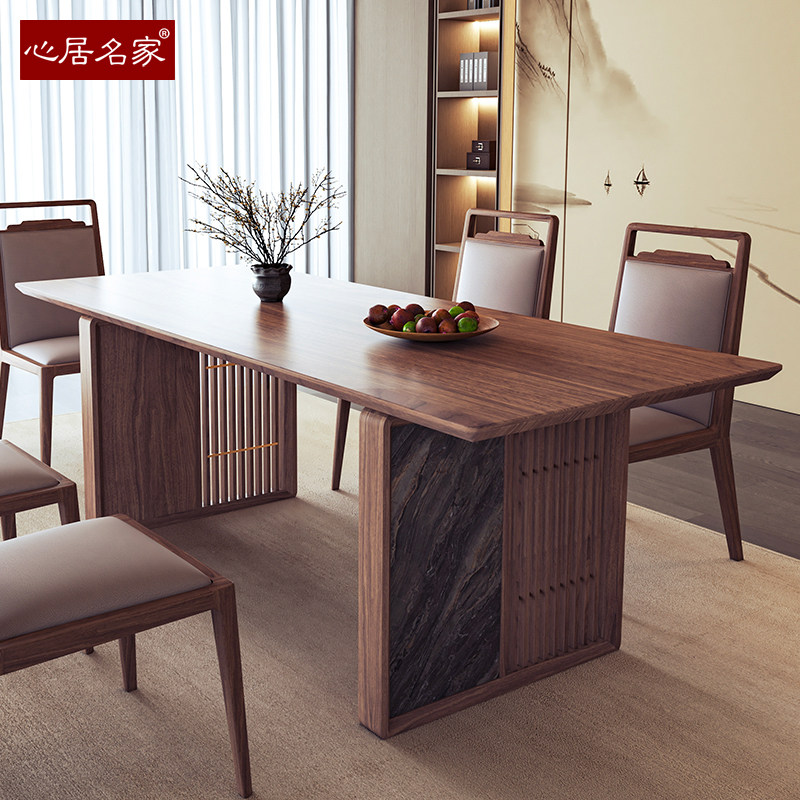 宋式美学实木长餐桌餐厅家具禅意中式饭桌台进口楠木制作6人岩板,住宅家具,实木餐桌,淘宝优惠券,粉丝福利购,淘宝优惠卷