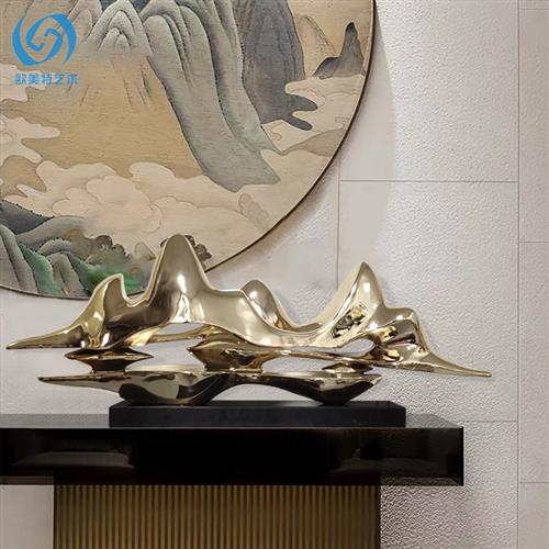 现货新中式树脂电镀金山雕塑客厅样板房进门玄关酒店摆设软装饰品