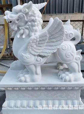 汉白玉石雕貔貅旺财小区门口摆件晚霞红貔貅别墅酒店门口摆件厂家