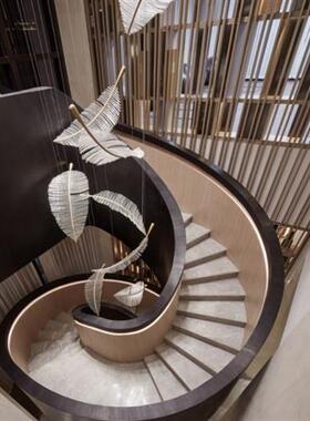 轻奢水晶树叶羽毛吊灯后现代别墅中空跃层楼梯大厅艺术创意灯