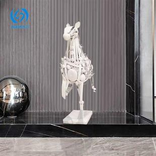 不锈钢马雕塑落地摆件酒店户外广场园林景观金属铁艺几何动物雕塑