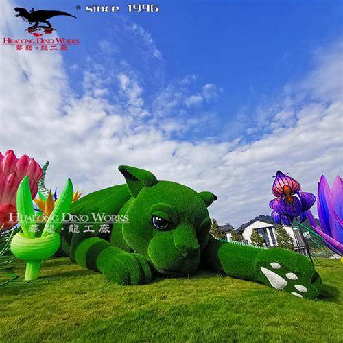 逼真大型仿真绿植微景观工艺玩具绿雕手工草坪卡通猫咪摆件美陈.