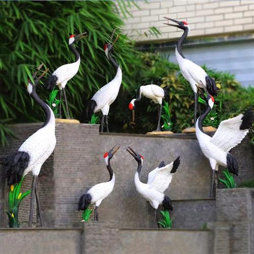 户外花园大型玻璃钢仿真丹顶鹤仙鹤动物雕塑庭院园林水池装饰摆件