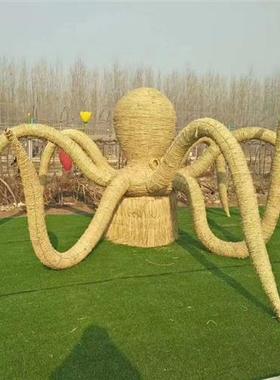 稻草工艺品制作景观手工编织稻草人装饰摆件草编网红大型动物雕塑