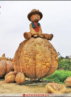 稻草艺术雕塑定制草雕粮仓定做农民丰收节草雕木质工艺品定做