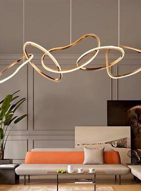 北欧轻奢环形灯餐厅灯酒店客厅轻奢灯具创意长条大堂吧台工程吊灯