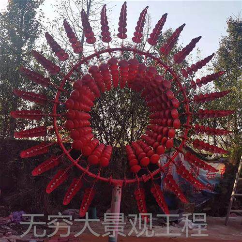 山东太阳花不锈钢旋转风车风动电动灯光装饰大型互动摆件