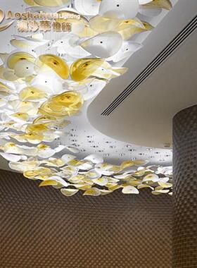 琉璃荷叶盘大吊灯吹制飞碟艺术吊灯会客厅大会议厅用大吸顶吊灯