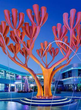 大型不锈钢镜面发光镂空鹿圆环月亮假山水景户外园林景观雕塑定制